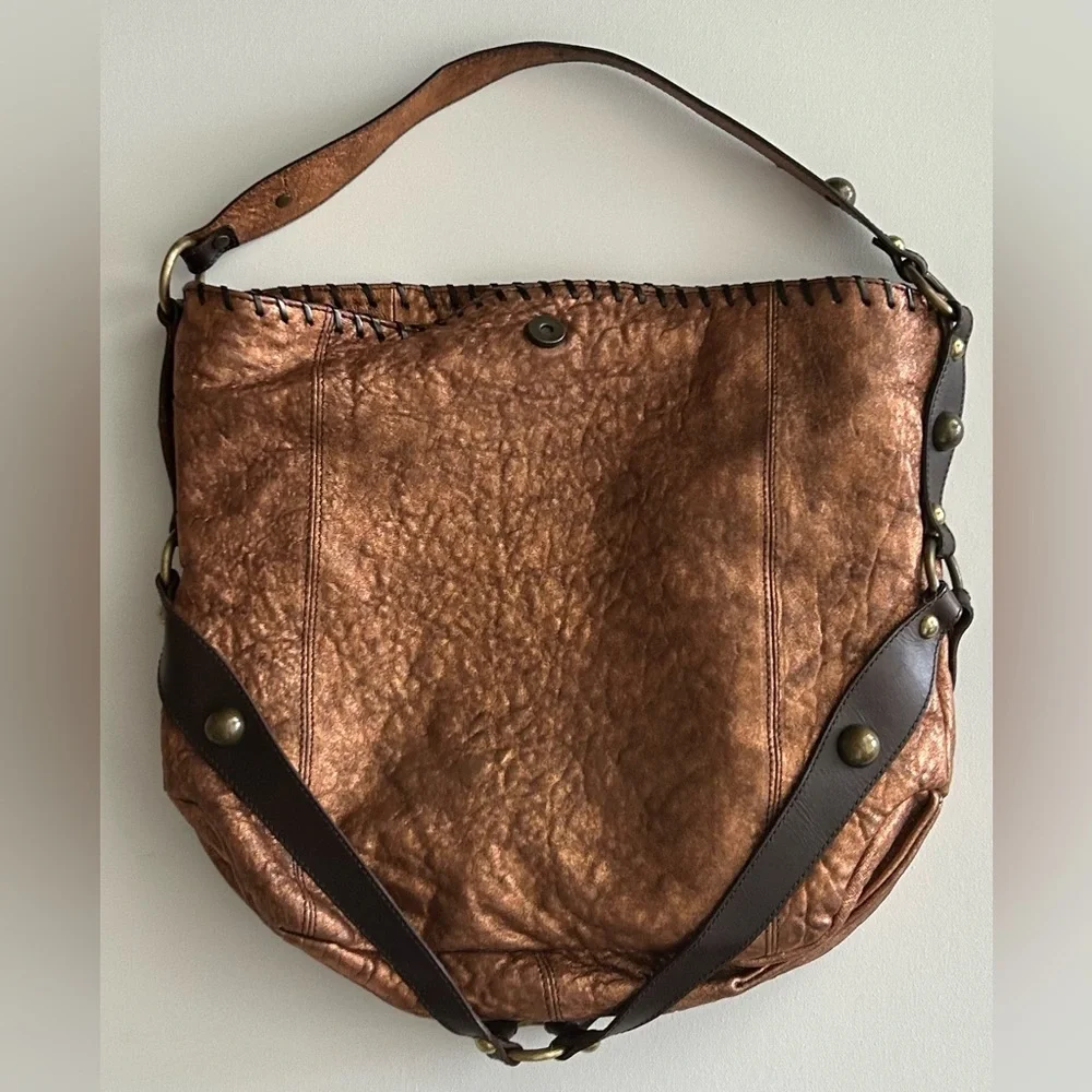 Paolo Masi Italy Metallic Bronze Leather Hobo Shoulder bag